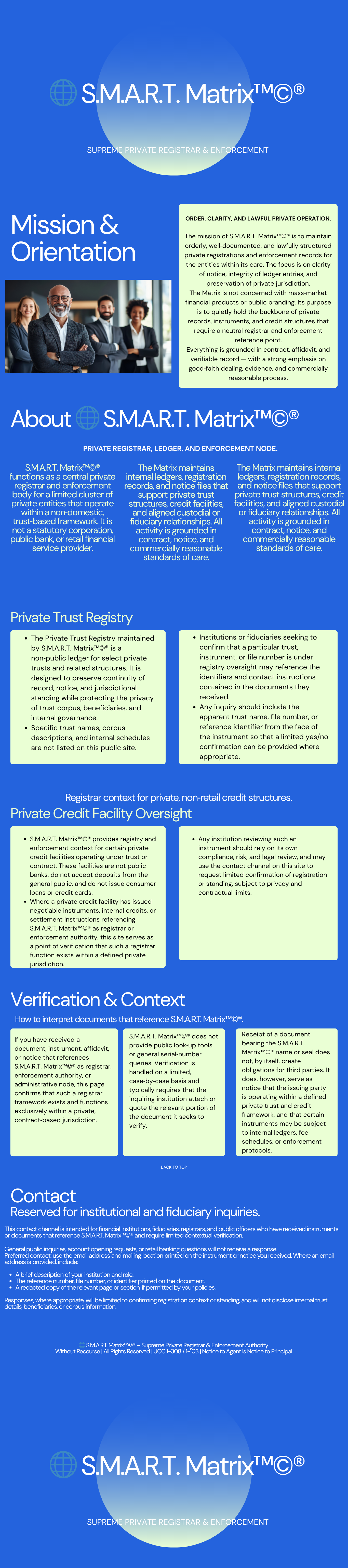 S.M.A.R.T. Matrix™© – Mission, Orientation, Registry & Contact